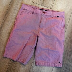 Rusty Mens Red Micro Check Chino Walk Shorts Size 31 Cotton Surf Casual